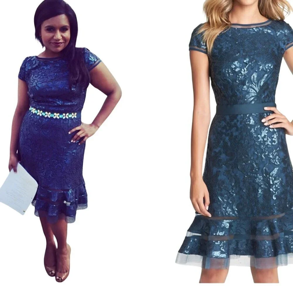 Tadashi Shoji Teal Sequined Fit & Flare Designer Cocktail Dress Size 8